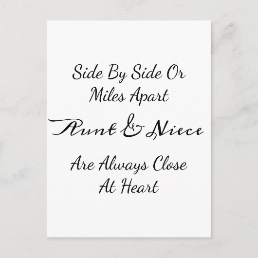 Aunt & Niece Quote – Side By Side or Miles Apart Postkarte (Vorderseite)