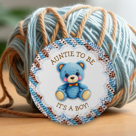 Aunt To Be | Crochet Teddy Bear Baby Shower Button
