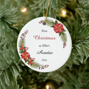Auntie Baby Foto First Christmas Floral Keramik Ornament