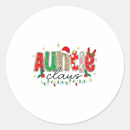 Auntie Claus Aunt Christmas Lights Pajama Family M Runder Aufkleber (Vorderseite)