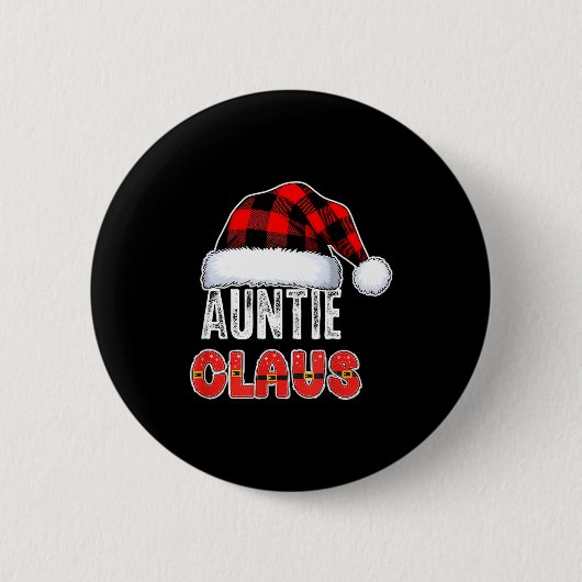 Auntie Claus Buffalo Plaid Red Santa Hat Christmas Button (Vorderseite)