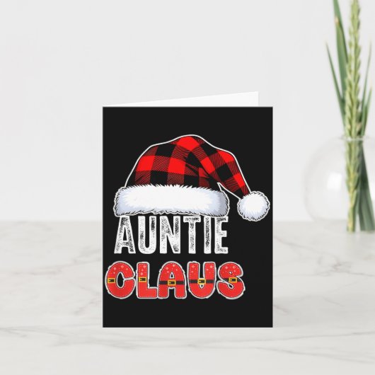 Auntie Claus Buffalo Plaid Red Santa Hat Christmas Karte (Vorderseite)