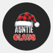 Auntie Claus Buffalo Plaid Red Santa Hat Christmas Runder Aufkleber (Vorderseite)