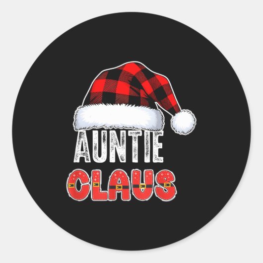 Auntie Claus Buffalo Plaid Red Santa Hat Christmas Runder Aufkleber (Vorderseite)