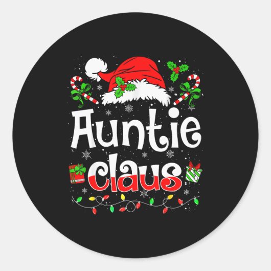Auntie Claus Shirt Christmas Lights Pajama Family Runder Aufkleber (Vorderseite)