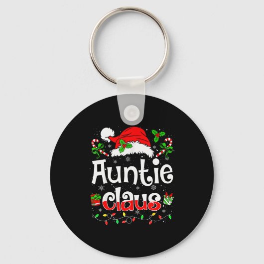 Auntie Claus Shirt Christmas Lights Pajama Family Schlüsselanhänger (Vorderseite)