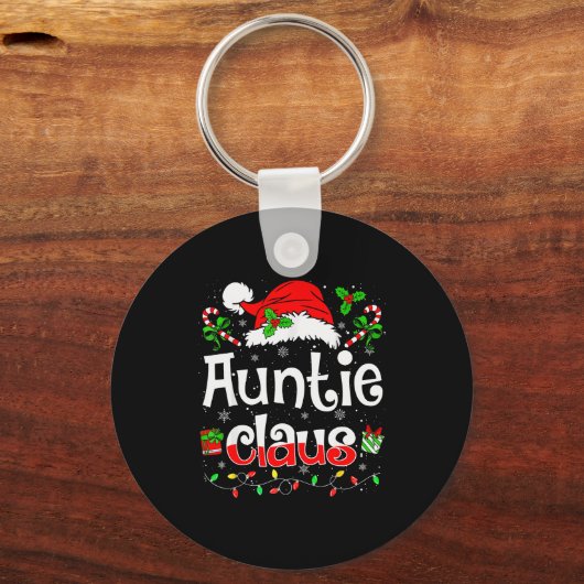 Auntie Claus Shirt Christmas Lights Pajama Family Schlüsselanhänger (Vorderseite)