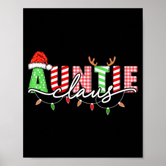 Auntie Claus Xmas Christmas Lights Pajama Family M Poster (Vorne)