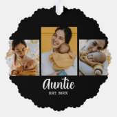 Auntie Established Modern Script Black 3 Photo Ornament Karte (Rückseite)