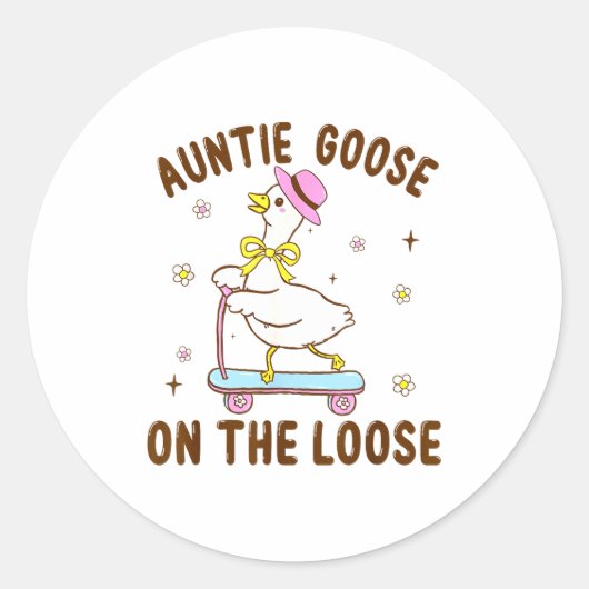 Auntie Goose On The Loose Funny Birthday Matching Runder Aufkleber (Vorderseite)