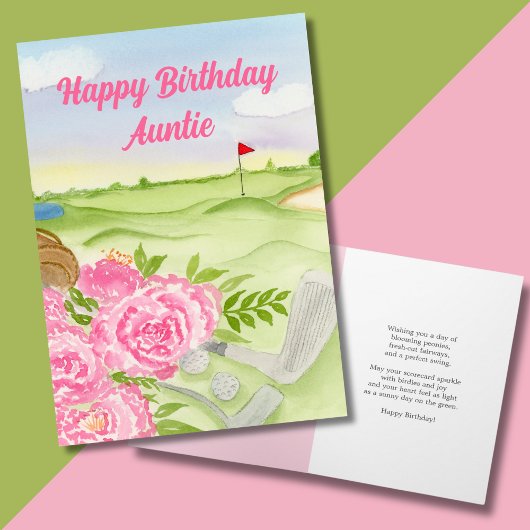 Auntie Happy Birthday Peonies on Golf Course Karte