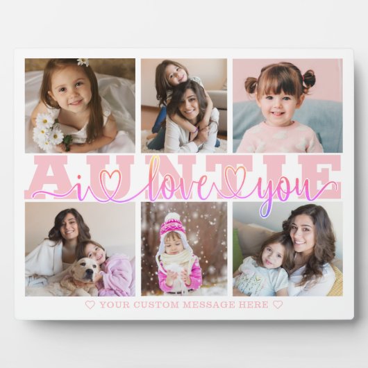 AUNTIE I Liebe Sie 6 Foto Collage Pink White 8x10 Fotoplatte (Vorderseite)