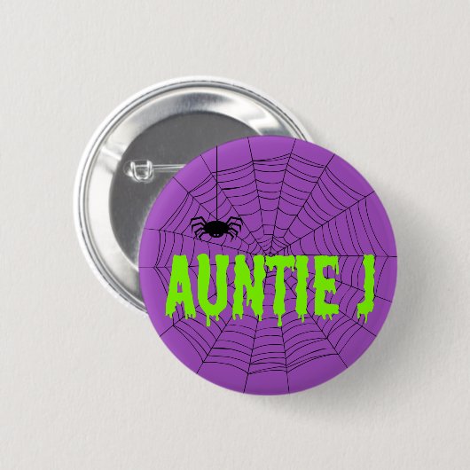 Auntie J Green Dripping Schriftart Spider Web Butt Button (Vorne & Hinten)