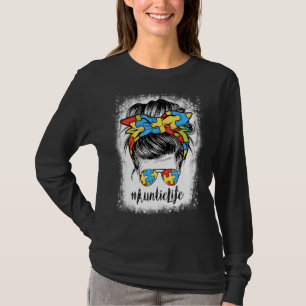 Auntie Life Messy Bun Hair Bandana Brille Autismus T-Shirt