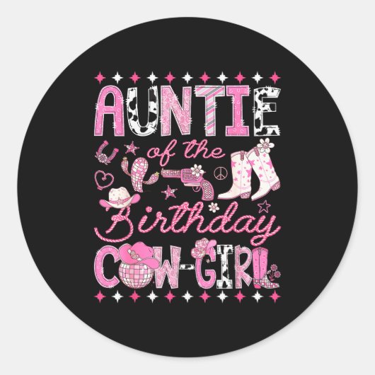 Auntie Of The Birthday Cowgirl Nk Rodeo Western Di Runder Aufkleber (Vorderseite)