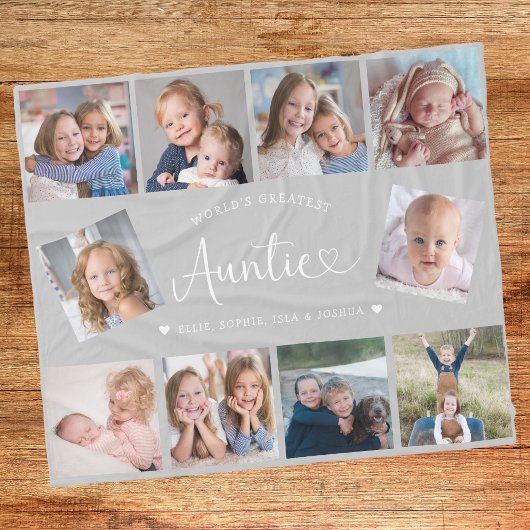 Auntie Photo Collage Script Cute Heart Modern Fleecedecke