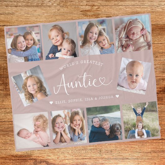 Auntie Photo Collage Script Cute Heart Modern Fleecedecke