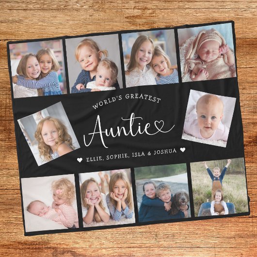 Auntie Photo Collage Script Cute Heart Modern Fleecedecke