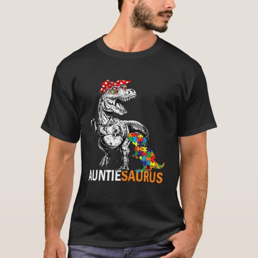 Auntie Saurus Auntsaurus Autismus Bewusstsein T-Shirt (Vorderseite)