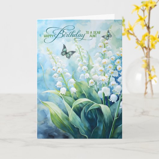 Aunt's Birthday Lily of the Valley with Butterfly Karte (Gelbe Blume)