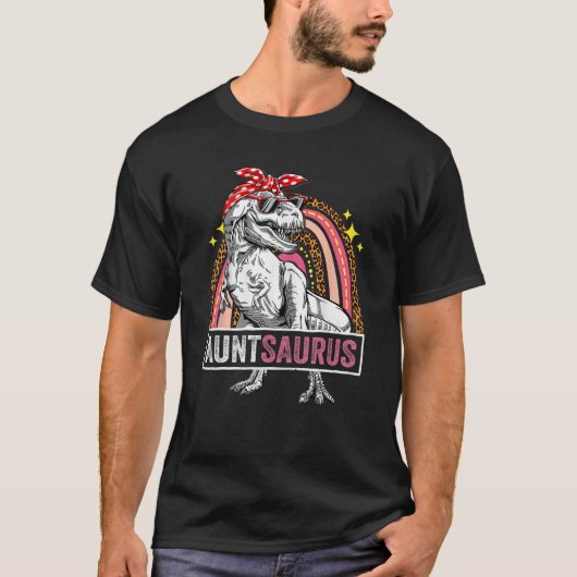 Auntsaurus Rex Dinosaur Leopard Rainbow Saurus T-Shirt (Vorderseite)