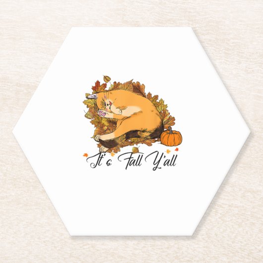 Auntumn Cat It's Fall Y'all Pumpkins Herbsthalbier Untersetzer (Vorderseite)
