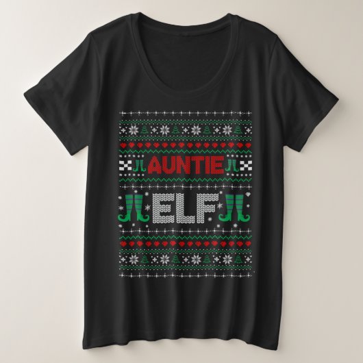 Aunty Elf Ugly Weihnachtssüßer Große Größe T-Shirt (Design vorne)