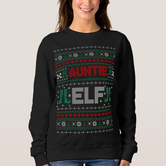 Aunty Elf Ugly Weihnachtssüßer Sweatshirt (Vorderseite)