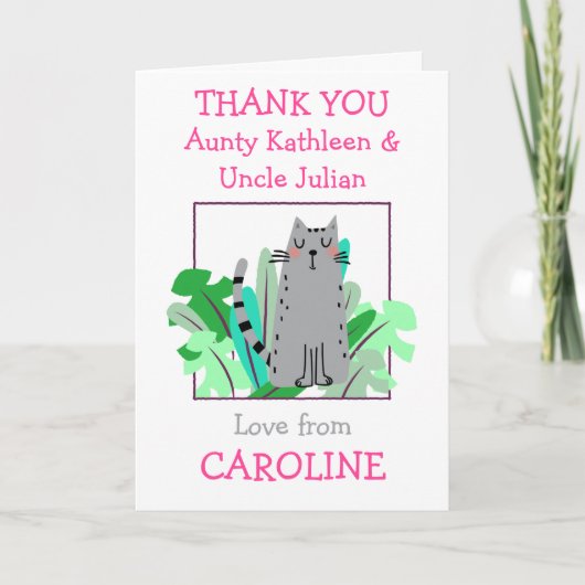 Aunty Onkel nennt Niedliches Katzen Leaf Kinder We Dankeskarte (Vorderseite)
