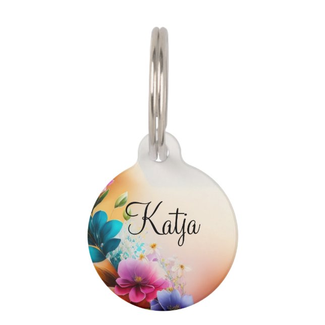 Auqarell Blumen auf Halbmond Haustiermarke (Vorderseite)