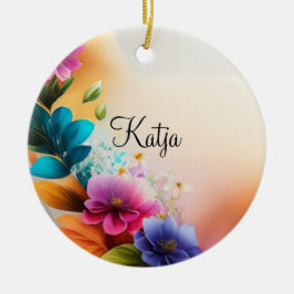 Auqarell Blumen auf Halbmond Keramik Ornament