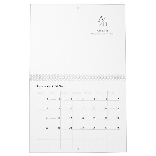 Aura11 glaubt an eure Lebensweise Kalender (Feb 2026)