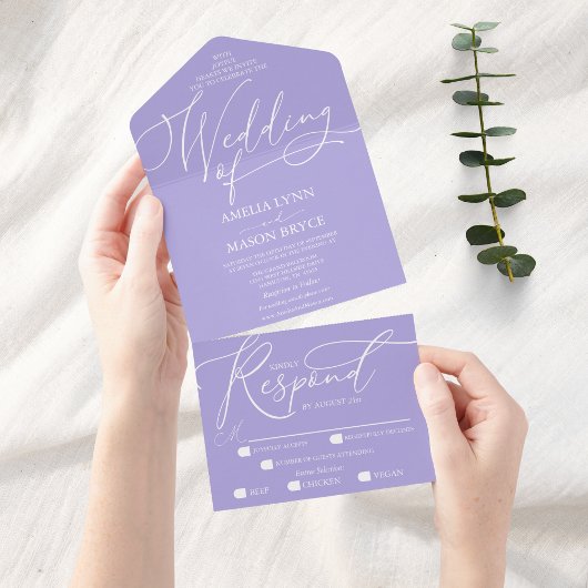 Aura Indigo und White Calligraphy Script Wedding All In One Einladung