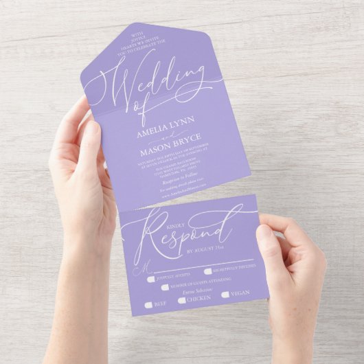 Aura Indigo und White Calligraphy Script Wedding All In One Einladung (Abreißtisch)