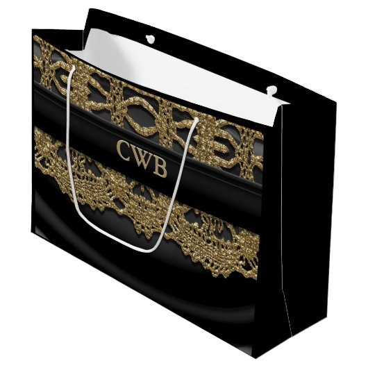 Auré Viktorianisch Black Elegante Monogram Große Geschenktüte (Vorderseite Schrägansicht)