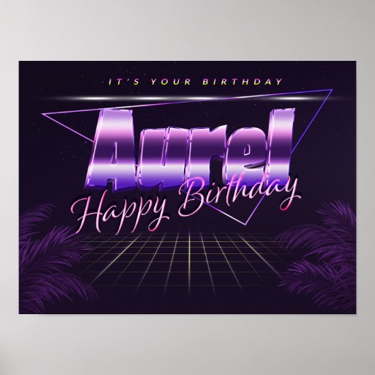 Aurel Name Vorname lila retro Poster Geburtstag (Vorne)