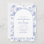 AURELIA Chinoiserie Blaue Viktorianische Blumenhoc Einladung (Vorderseite)