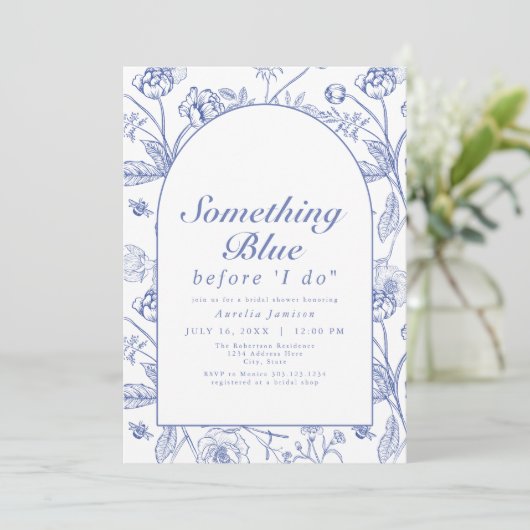 AURELIA Chinoiserie Etwas Blaues Brautparty Einladung (Stehend Vorderseite)