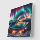 Aureola Borealis in Alaska Quadratische Wanduhr (Winkel)