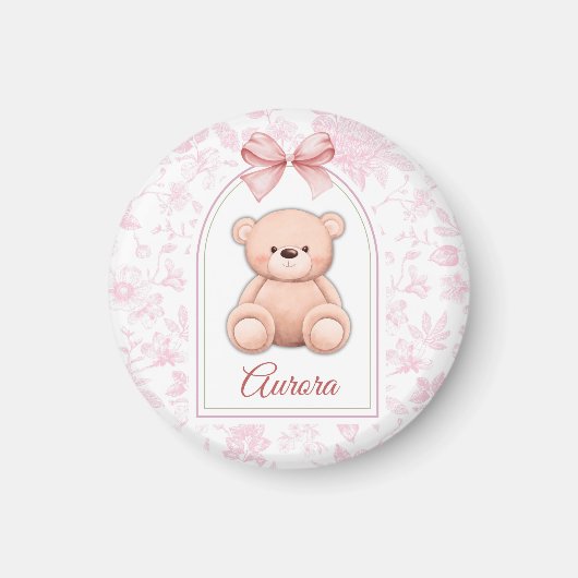Aurora | Benutzerdefiniertes rosa Teddy-Bär-Kinder Magnet (Vorne)