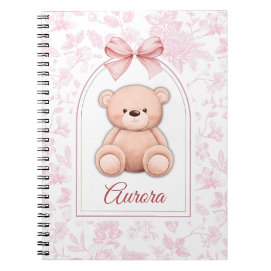 Aurora | Benutzerdefiniertes rosa Teddy-Bär-Kinder Notizblock (Vorderseite)