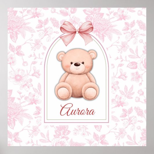 Aurora | Benutzerdefiniertes rosa Teddy-Bär-Kinder Poster (Vorne)