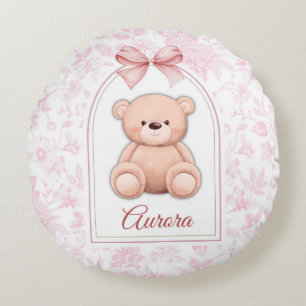 Aurora Benutzerdefiniertes rosa Teddy-Bär-Kinder Rundes Kissen