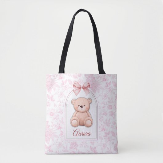 Aurora | Benutzerdefiniertes rosa Teddy-Bär-Kinder Tasche (Vorderseite)