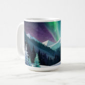 Aurora Borealis 2D Tasse | Snowy Forest & Mountain (Vorderseite Links)