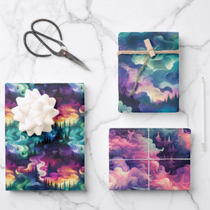 Aurora Borealis 3D Dreamscape: Ätherisches Design Geschenkpapier Set
