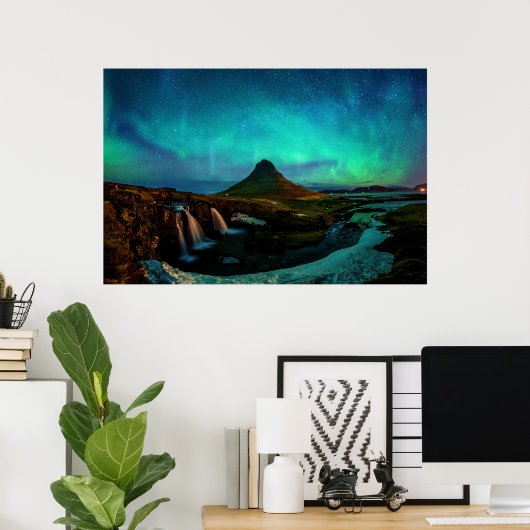 Aurora Borealis am Kirkjufell Mountain in Island Poster (Heimbüro)