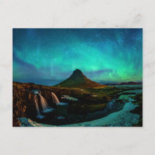 Aurora Borealis am Kirkjufell Mountain in Island Postkarte
