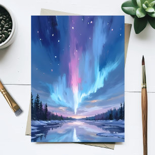 Aurora Borealis Aquarell Nordlichter Gemalt Postkarte