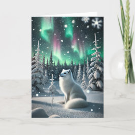 Aurora Borealis Arctic Fox Aurora Wintery Woodland Feiertagskarte